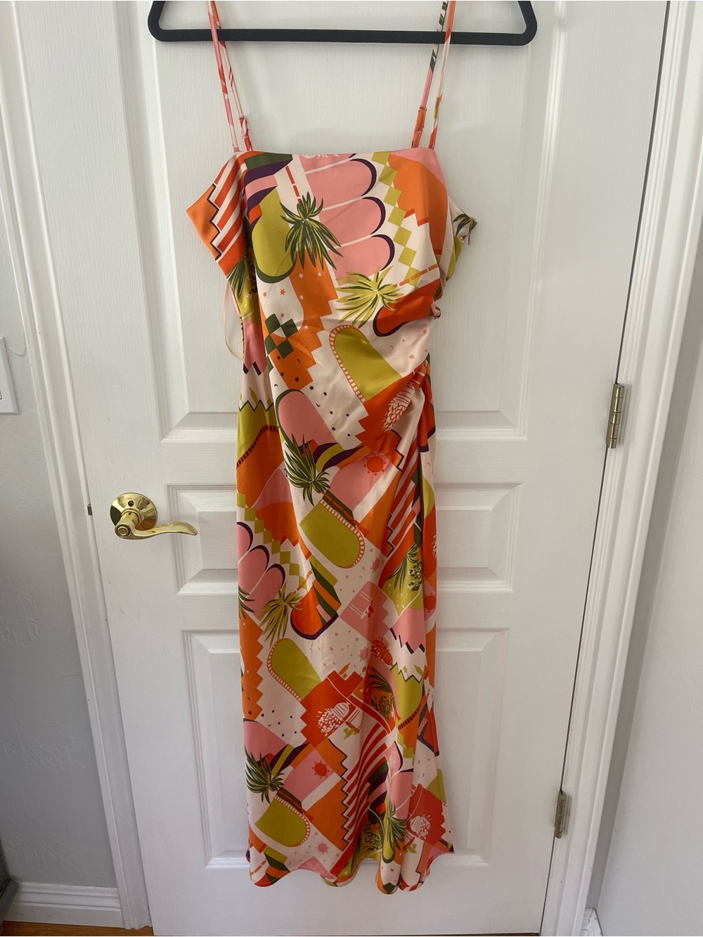 House of Harlow 1960 Pink, Orange & Green Abstract Midi Slip Dress